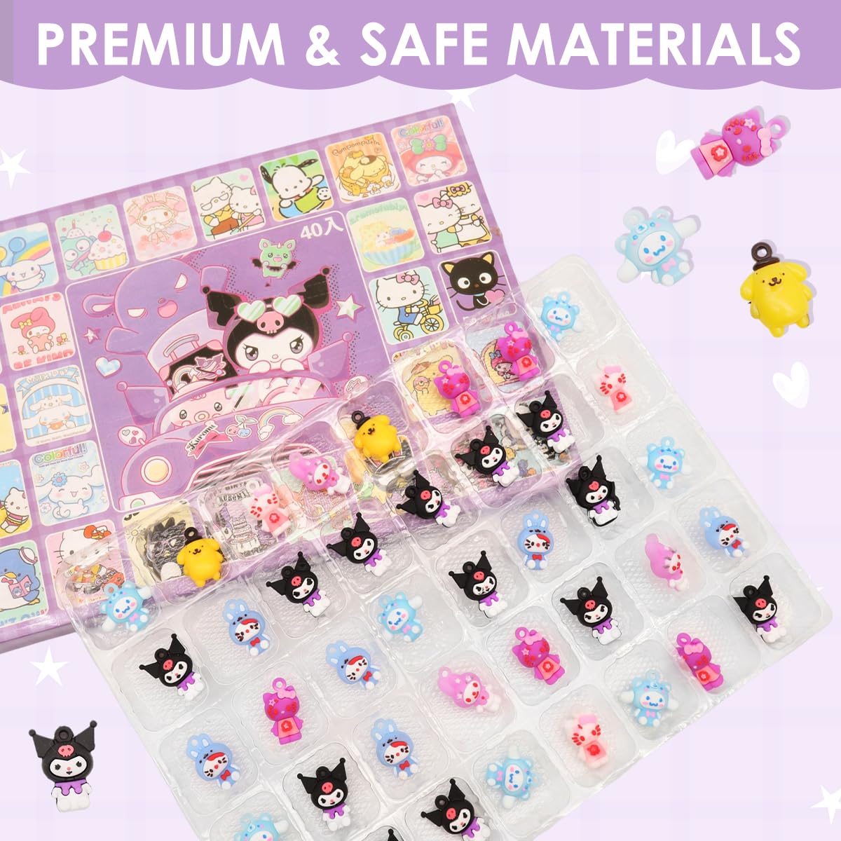 HASTHIP Kawaii Surprising Charm Pack featuring 40Pcs PVC Cartoon Keychains for Girls | DIY Gift Set