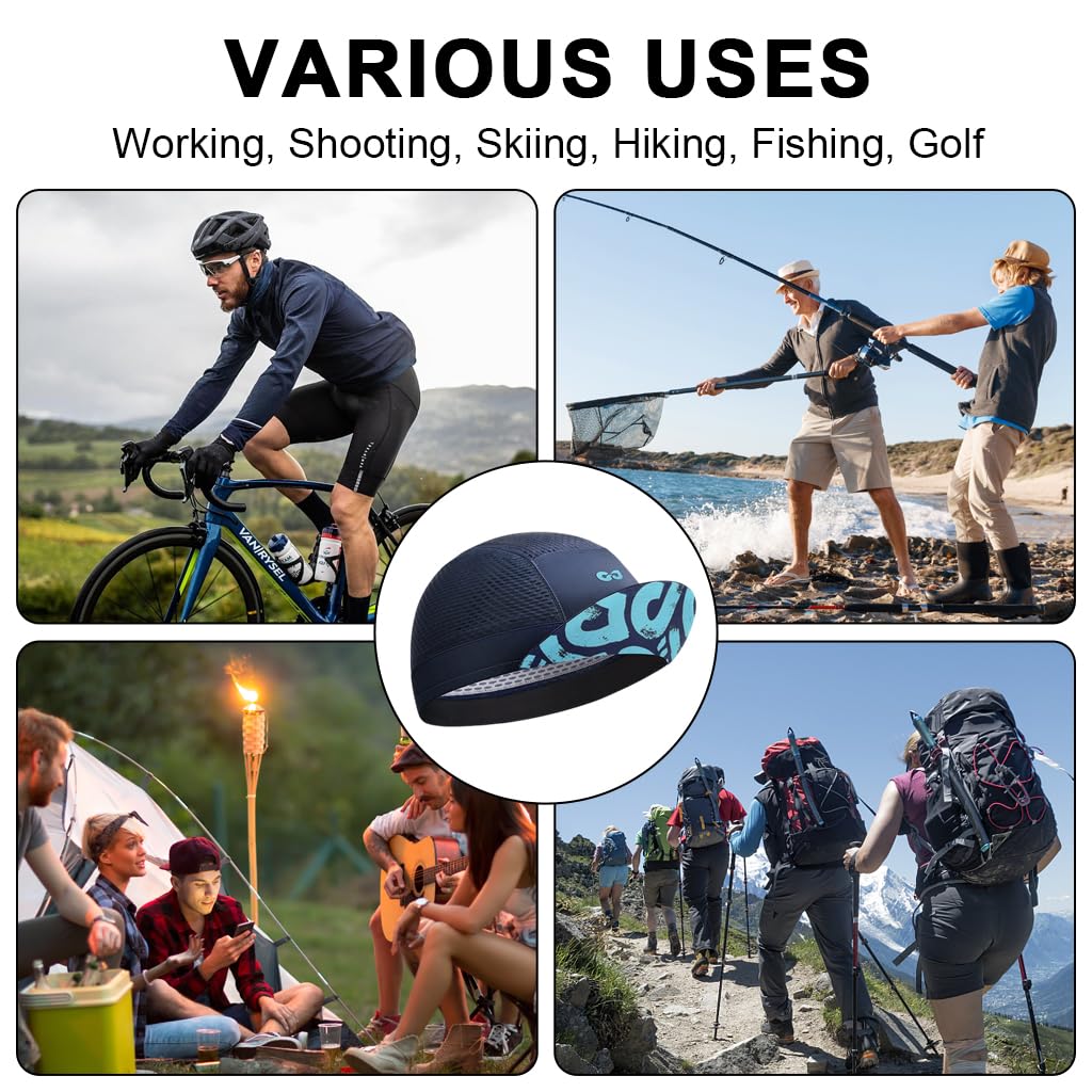 PROBEROS Cycling Cap for Men and Women with Breathable Mesh and Short Sun Visor | Quick‑Dry Blue Skull Hat