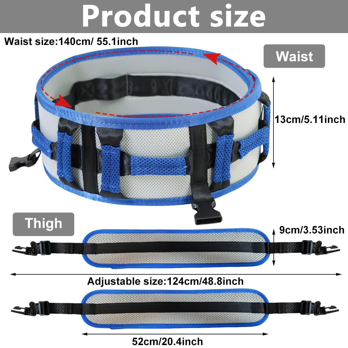HANNEA Gait Belt for Patient Transfer with Detachable Leg Loops and Lifting Handles | Adjustable 75–140 cm Waist