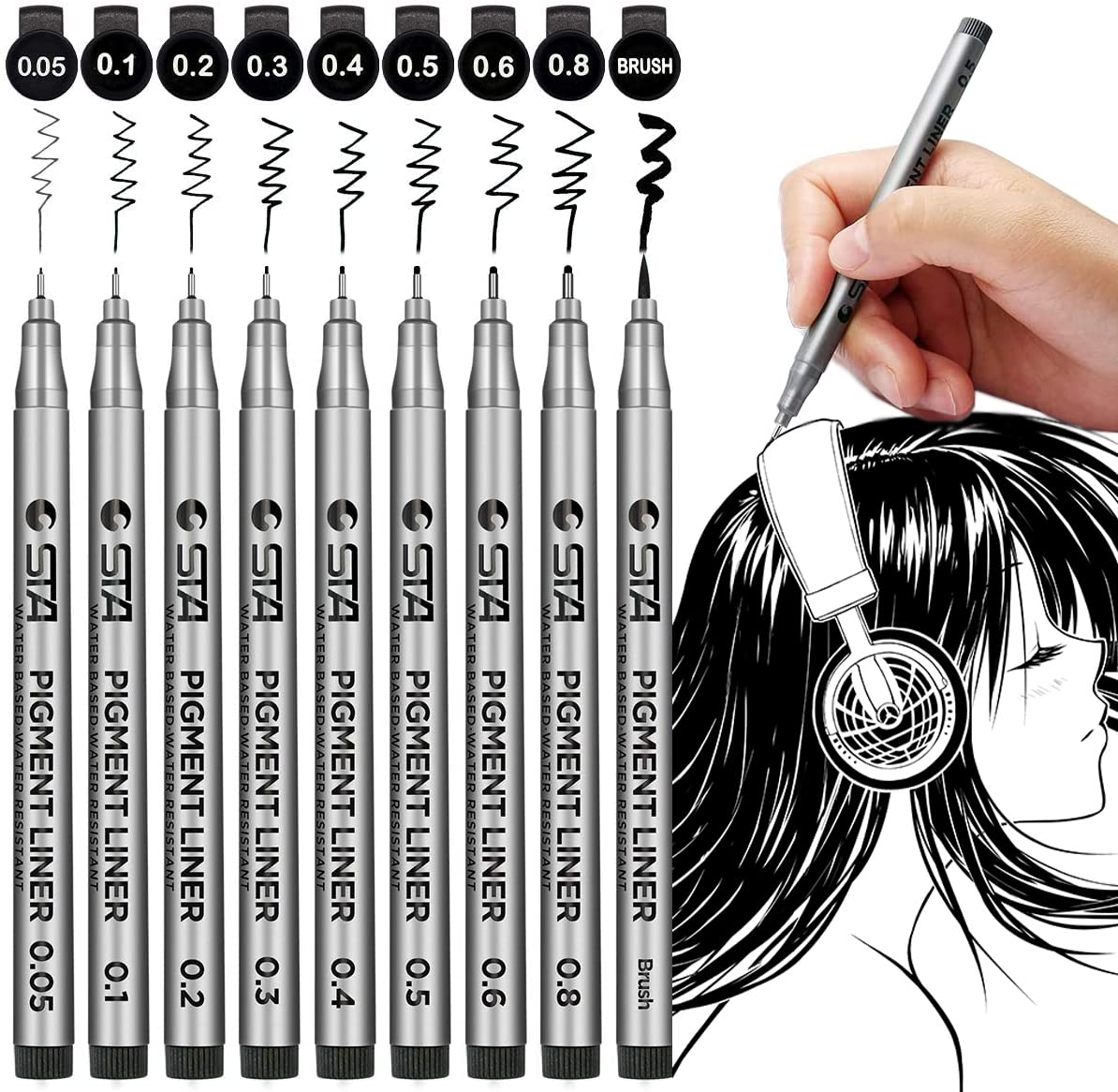 ZIBUYU® Fineliner Pen Set Micro Liner Sketch Pens for Artists Fineliner Pens for Sketching Drawing Manga Scrapbooking Office Documents Artist Sketch Pens Drawing Pens for Artists 9 Pcs