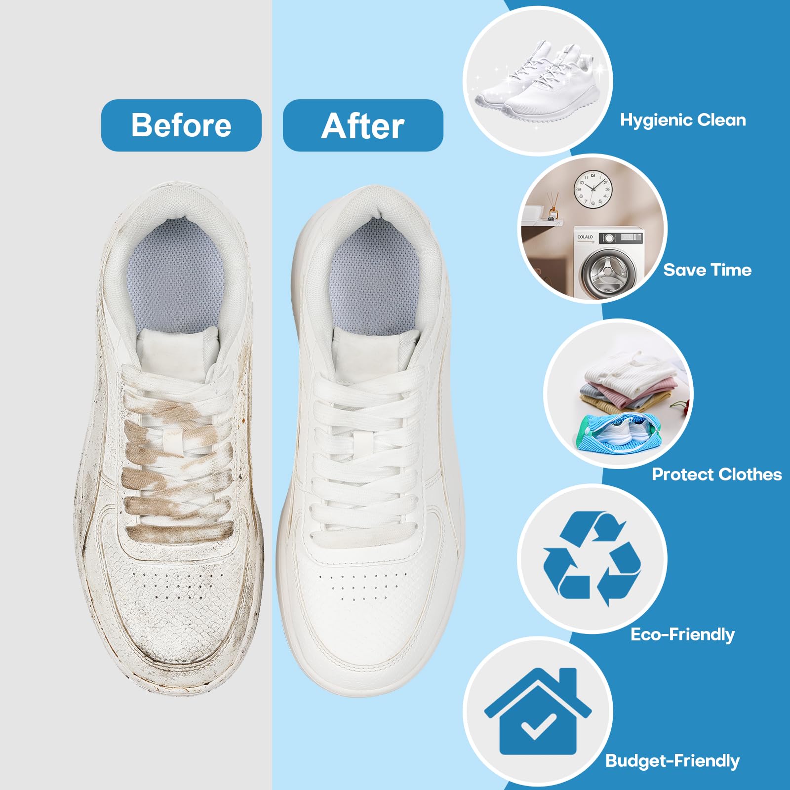 ZIBUYU Shoe Washing Machine Bag for All Sizes with Invisible Zipper & 15×7.1 in Mesh | Reusable Chenille Laundry Cleaner