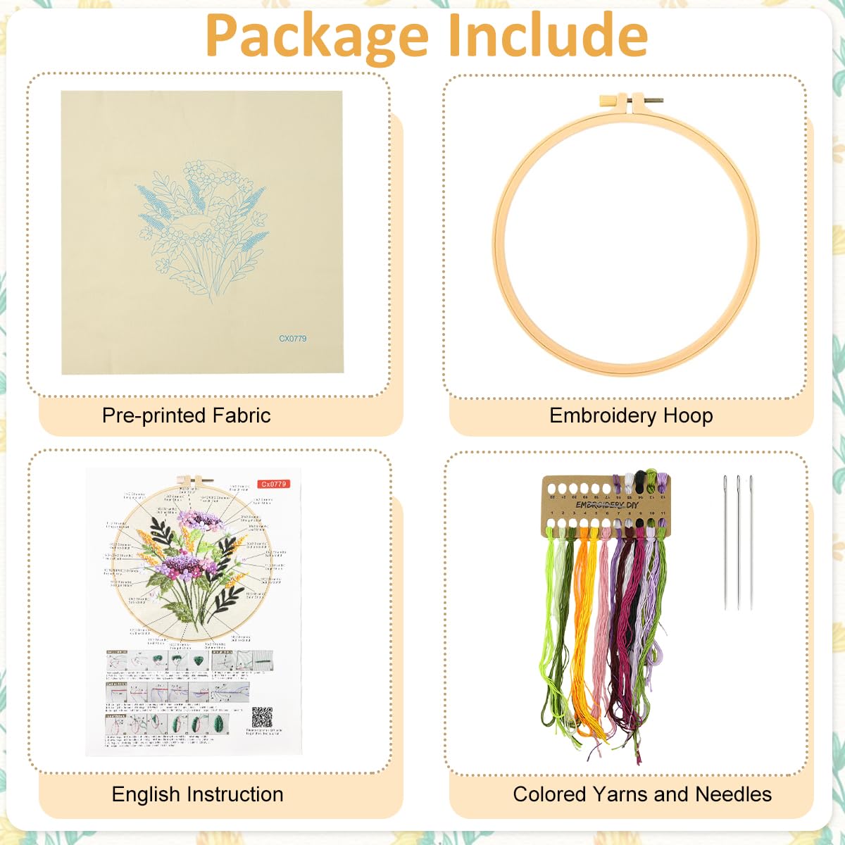 HASTHIP DIY Embroidery Art Craft Kit for Beginners with 20cm Hoop and Color Yarns | Flower Canvas Decoration