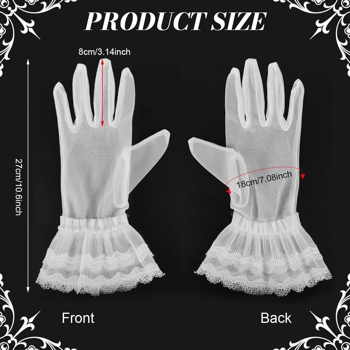 SANNIDHI Short Bridal Gloves for Wedding with Lace Trimmed Pearl Cuffs and Sheer Tulle | Elegant Accessory for Bridal Photography