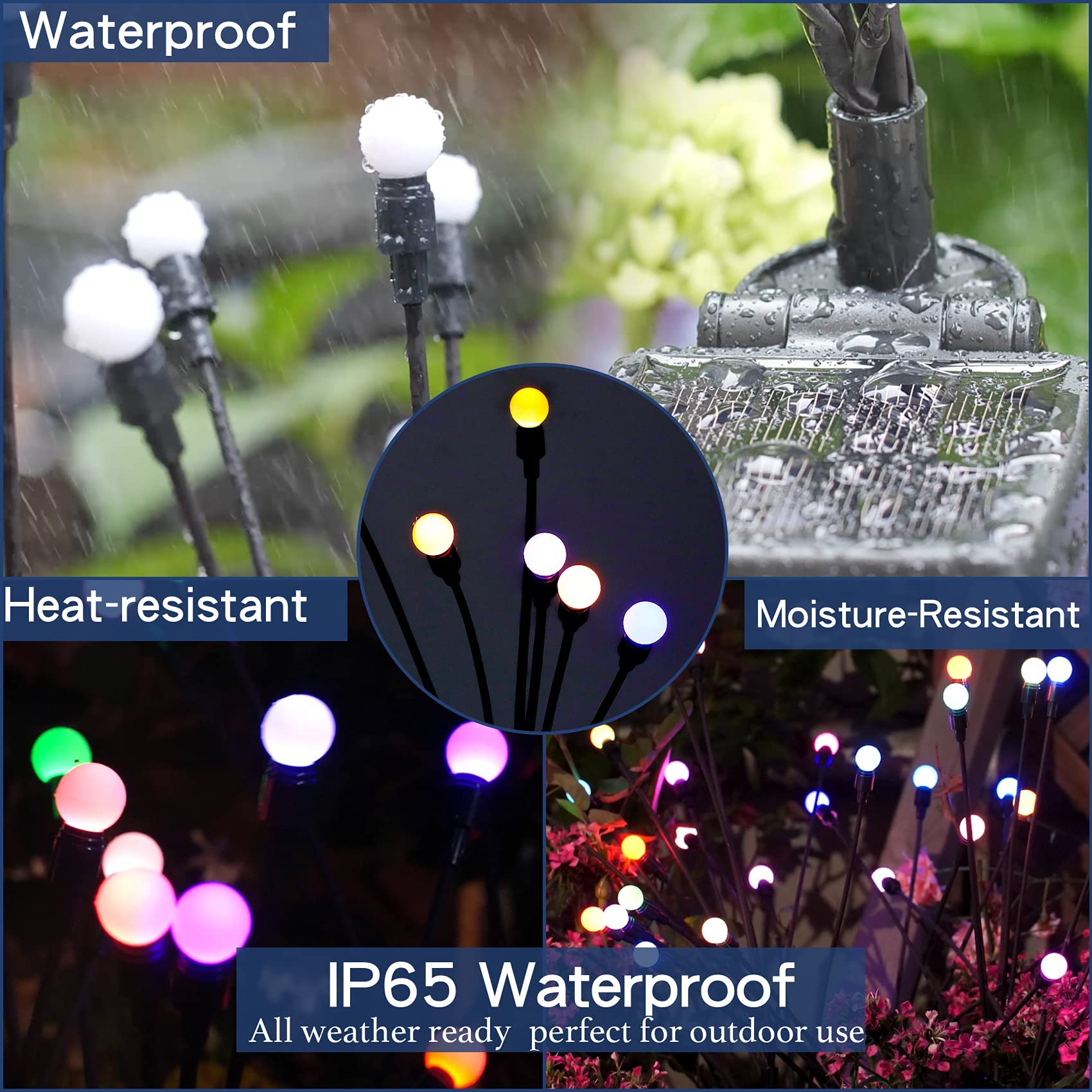 ELEPHANTBOAT Outdoor Solar Garden Lights 2 Pack Solar Powered Lights with 12 Glowworm Lamp Swaying When Wind Blows Decorative Starburst Swaying Light Underground Lights for Garden, Patio, Backyard(Stainless Steel)