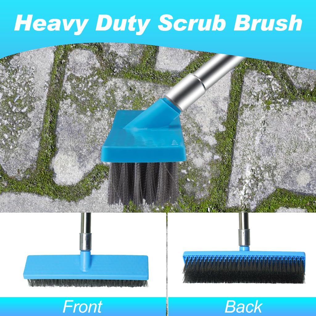 HASTHIP Stainless Steel Wire Floor Scrubber for Garden and Balcony with 63 in Adjustable Handle | 11.8 in Wide Brush for Wet and Dry Cleaning