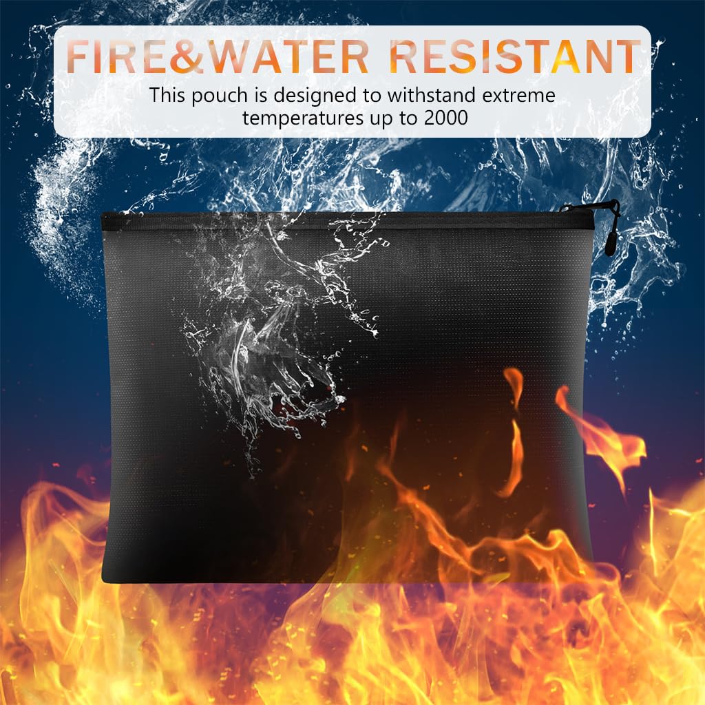 Climberty Fireproof Pouch 9.4x13.8 in for Document Protection with Heat and Water Resistance | Zipper Closure