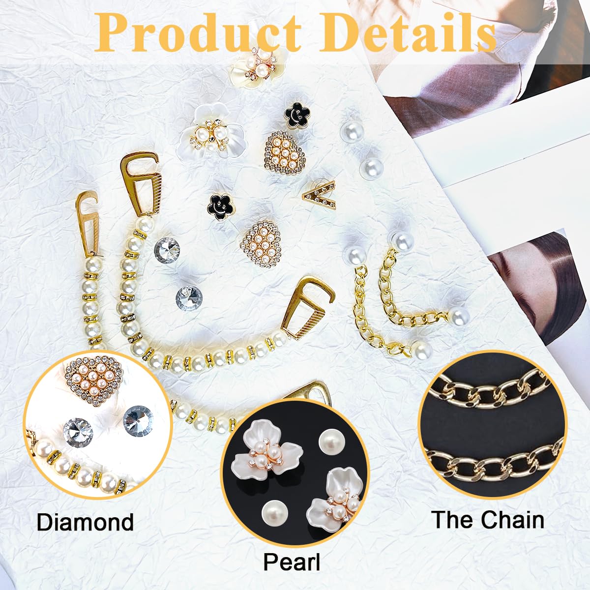MAYCREATE Shoe Charms for Clog Sandals featuring Flower Pearl Chain Design | 14pcs DIY Accessories for Women