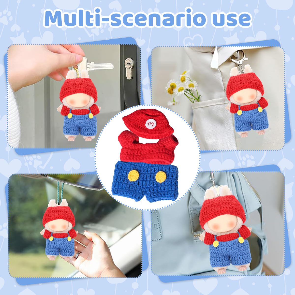 Fancyku DIY Crochet Jumpsuit Kit for 4 and 6 inch Figures with Step by Step Guide | Mario Inspired Outfit Craft Set