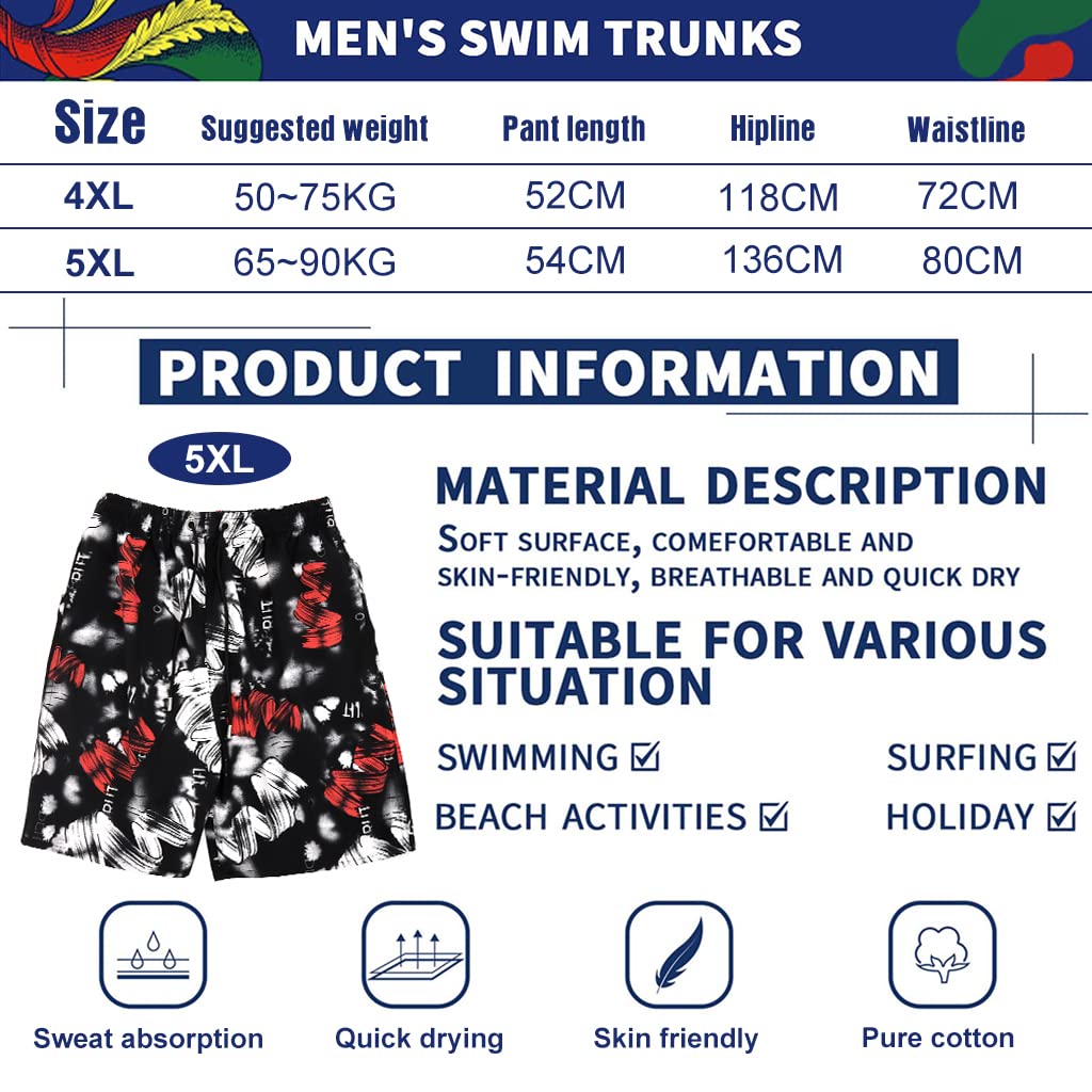 Proberos® Swimming Trunk for Men with Pockets, Black Print Quick Dry Beach Trunk, Multi Functional Sport Shorts for Swimming Running Outdoor Sports (65-90kg)