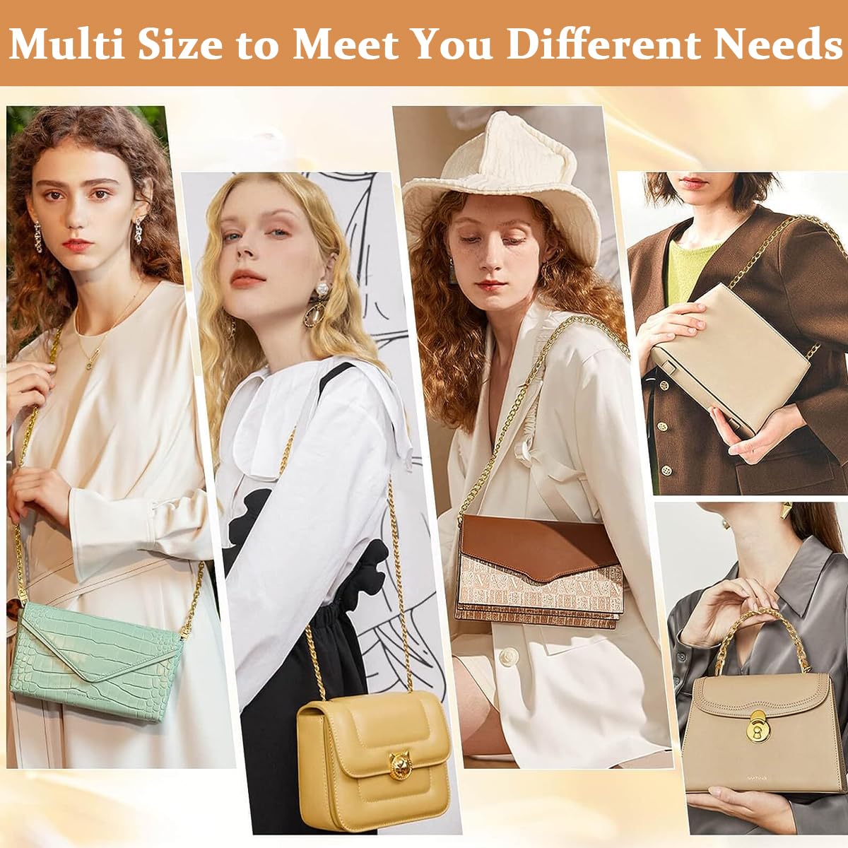 PALAY Gold Purse Chain for Crossbody Bags with Snap-In Buckles and 5 Size Options