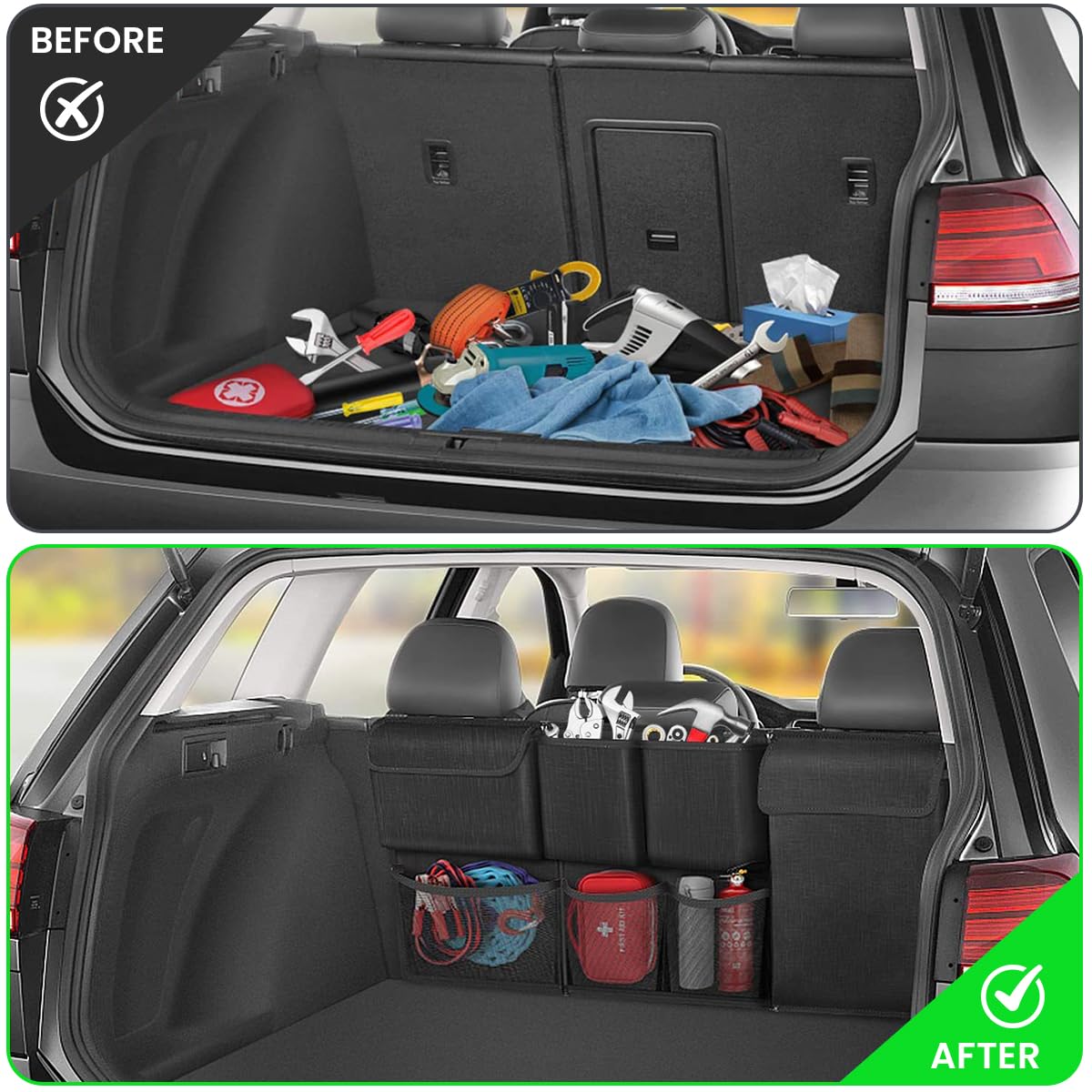 STHIRA Car Organizer for Trunk Storage featuring Detachable 3 Part Design and 100x45cm Fit