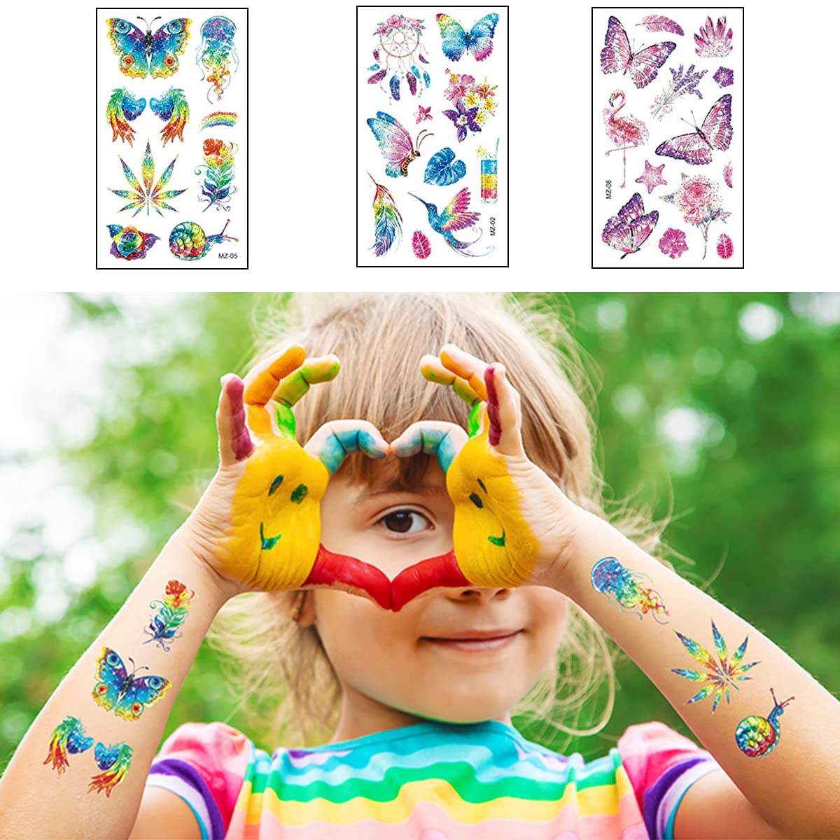 MAYCREATE 10 Sheet Glittering Tattoo Sticker, Butterfly Dreamcatcher Theme Sticker Waterproof Temporary Tattoos for Birthday Parties, Group Activities, Aesthetic Tattoo Sticker Tattoo