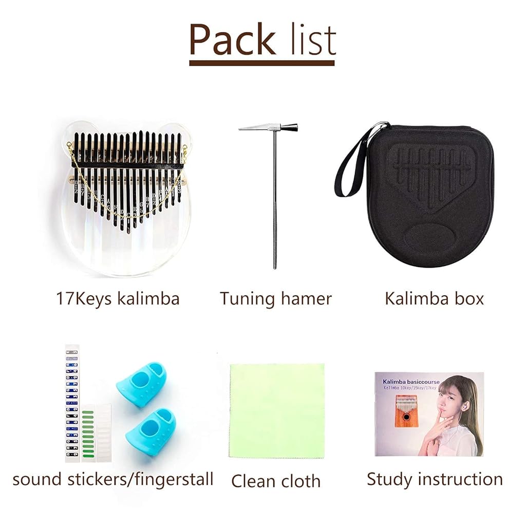 Verilux® Thumb Piano Crystal Kalimba Acrylic Mbira Finger Musical Instrument Gifts for Kids Adult Beginners with Tuning Hammer Study Instruction and Eva bag 2PCS