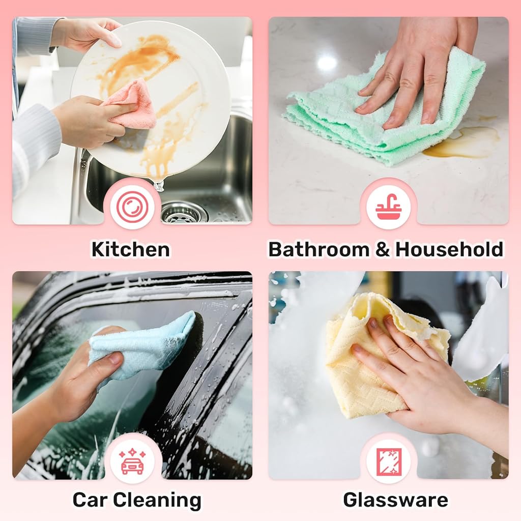 HASTHIP® 30-Count Reusable Kitchen Cleaning Cloths 8.8'' Square Dishcloth, Pre-Cut Polyester Wash Cloths for Dishwashing, Wiping & General Cleaning, Pink