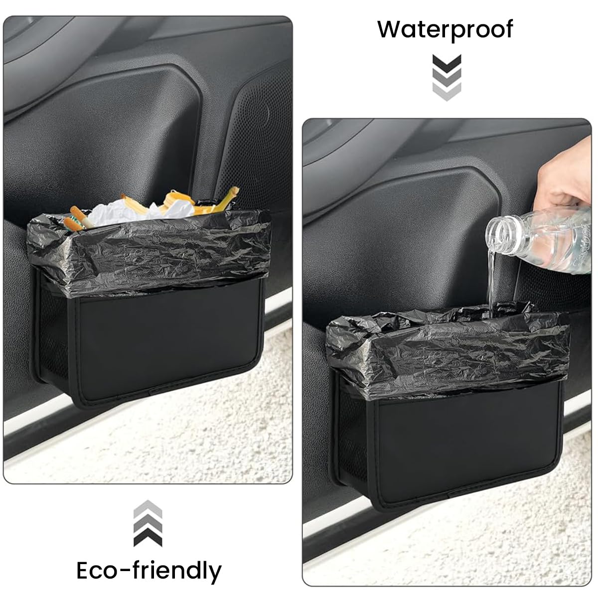STHIRA Car Organizer for Door or Backseat with Dual Clip Design 21cm x 3cm x 14.5cm PU Leather Black | Multipurpose Trash Bin and Storage Pouch