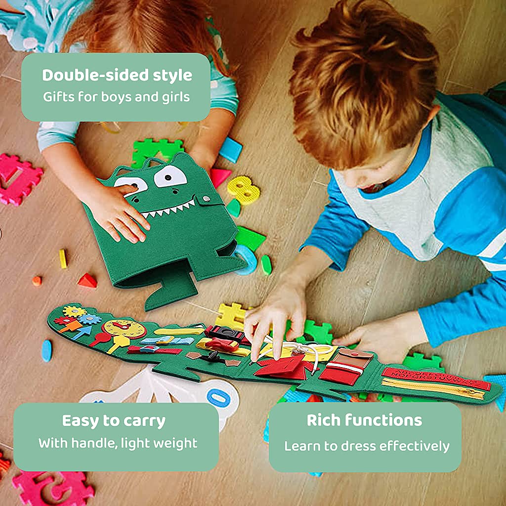 HASTHIP Montessori Toddler Busy Board Toy for Travel with Buckles Zippers Buttons | Learn to Dress Skills