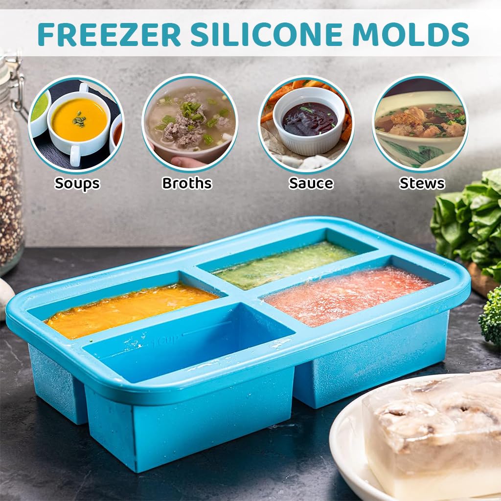 Supvox® Silicone Freezer Trays With Lid - Silicone Soup Freezer Molds, Soup Freezer Containers For Freezing