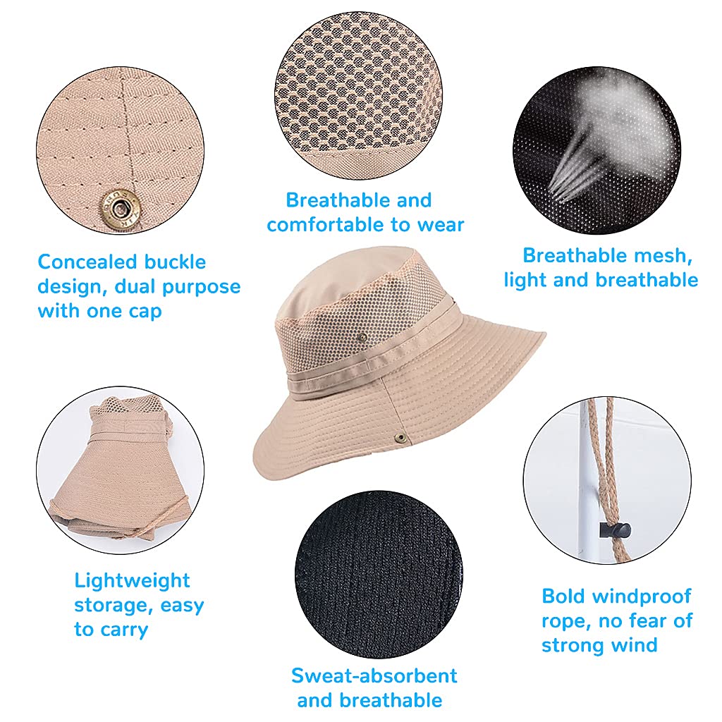 GUSTAVE Sun Cap for Men with Wide Brim and Windproof Rope | UV Protection Foldable Hat