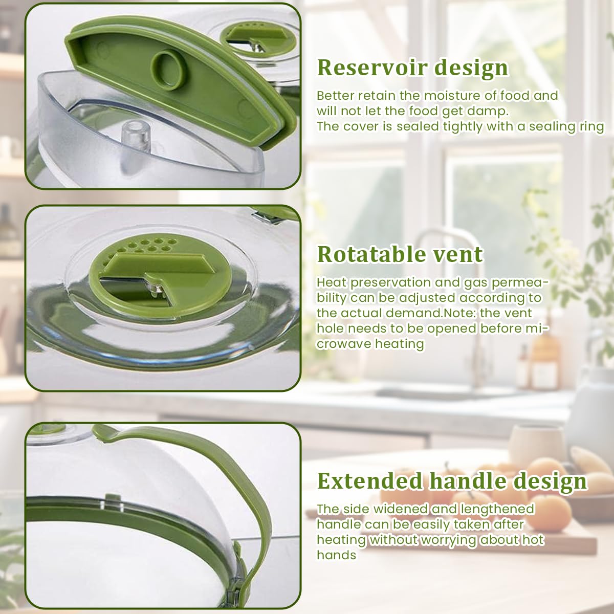 Supvox Microwave Cover for Food with Handle and Water Storage Box 10 Inch Clear Green | Prevents Splatter and Keeps Meals Moist