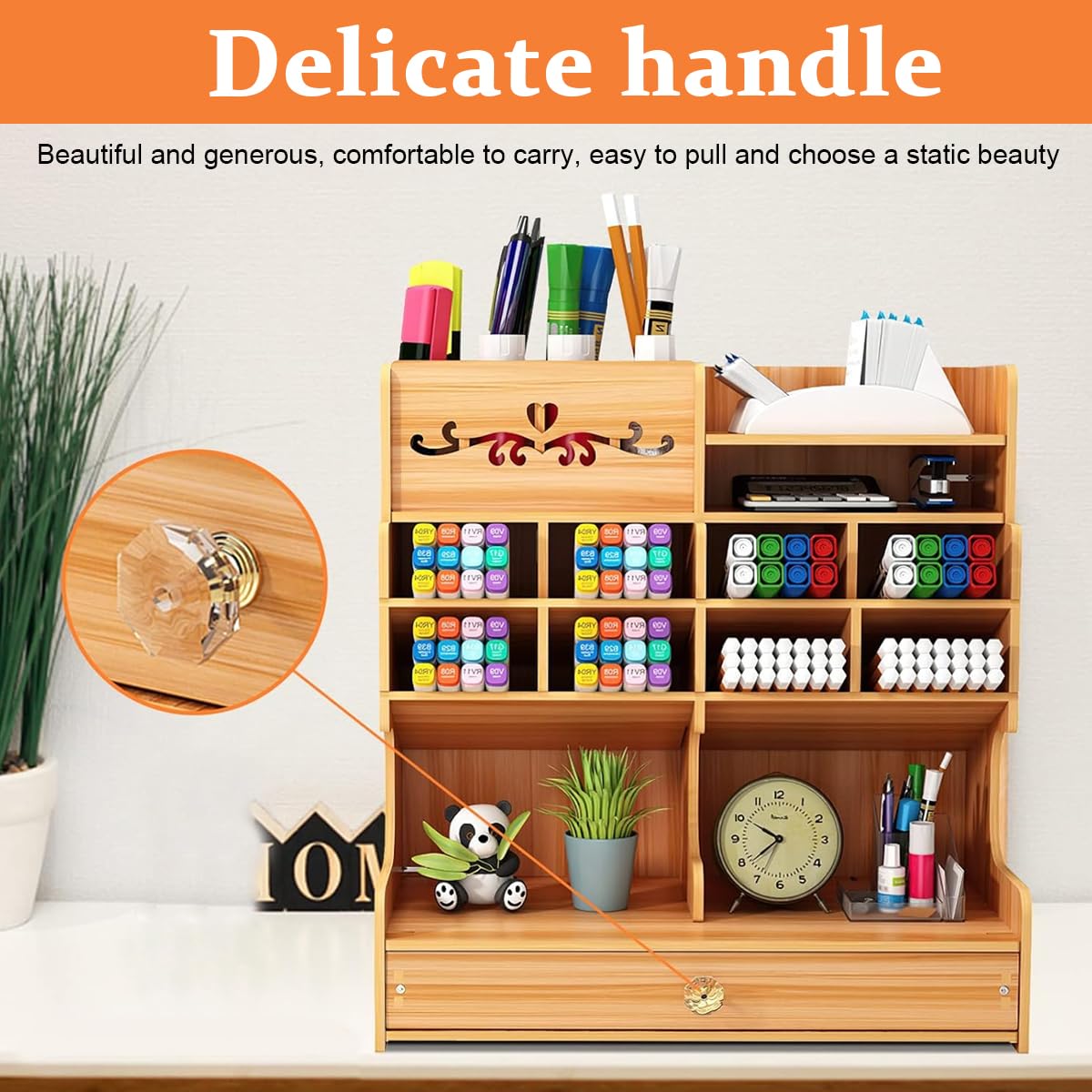 HASTHIP Wooden Desk Organizer for Office Supplies with 30×15×28 cm Storage and Spiral Structure