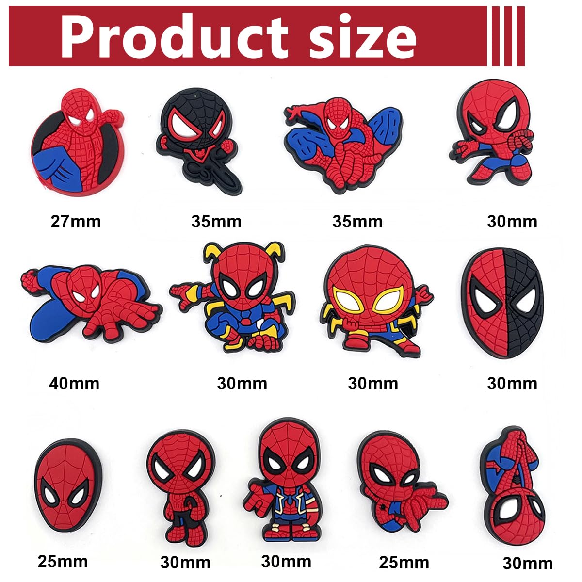 HASTHIP® 13pcs Cartoon Charms for Clogs Slipper Decoration DIY Color Charms Cartoon Spider Man Rubber Charms for Clogs Slipper Casual Clogs Decoration for Kids Charms Fashion Clogs Charms