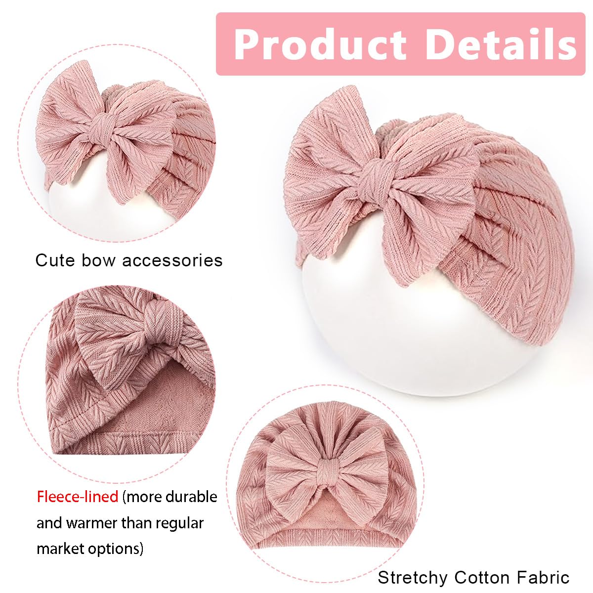PALAY Baby Cap Set for 0–12 Months featuring Soft Stretchy Bow Turban | 3pcs Infant Gift