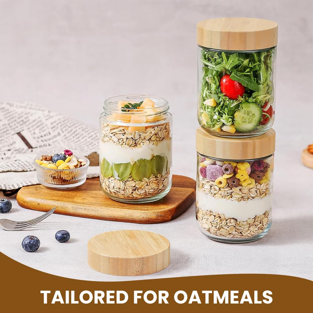 HASTHIP Airtight Glass Jar for Kitchen Storage with Wooden Lid 16oz Clear Mason Design