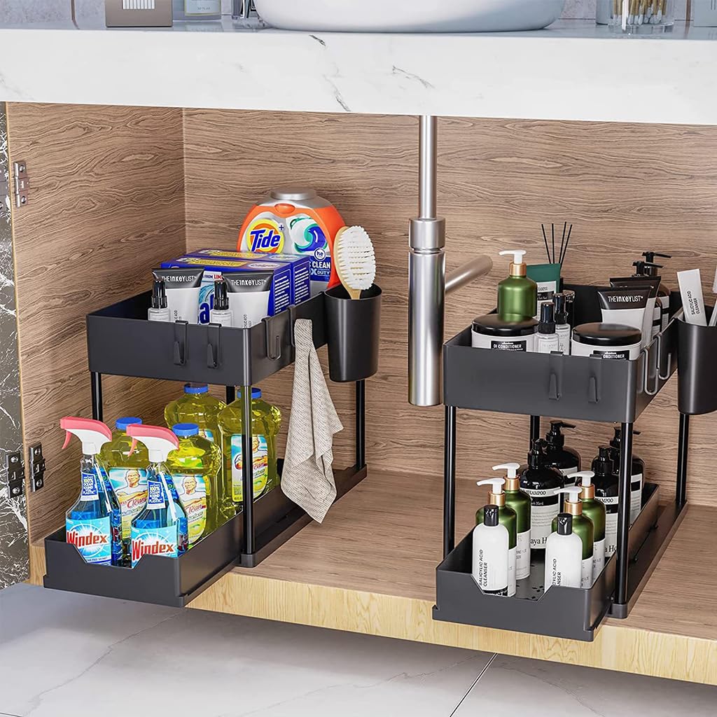 Supvox Multipurpose Organizer for Kitchen Bathroom and Office with Sliding Shelf 7.25x15.1x13.2 in featuring ABS Construction | Space Saving Double Layer Design
