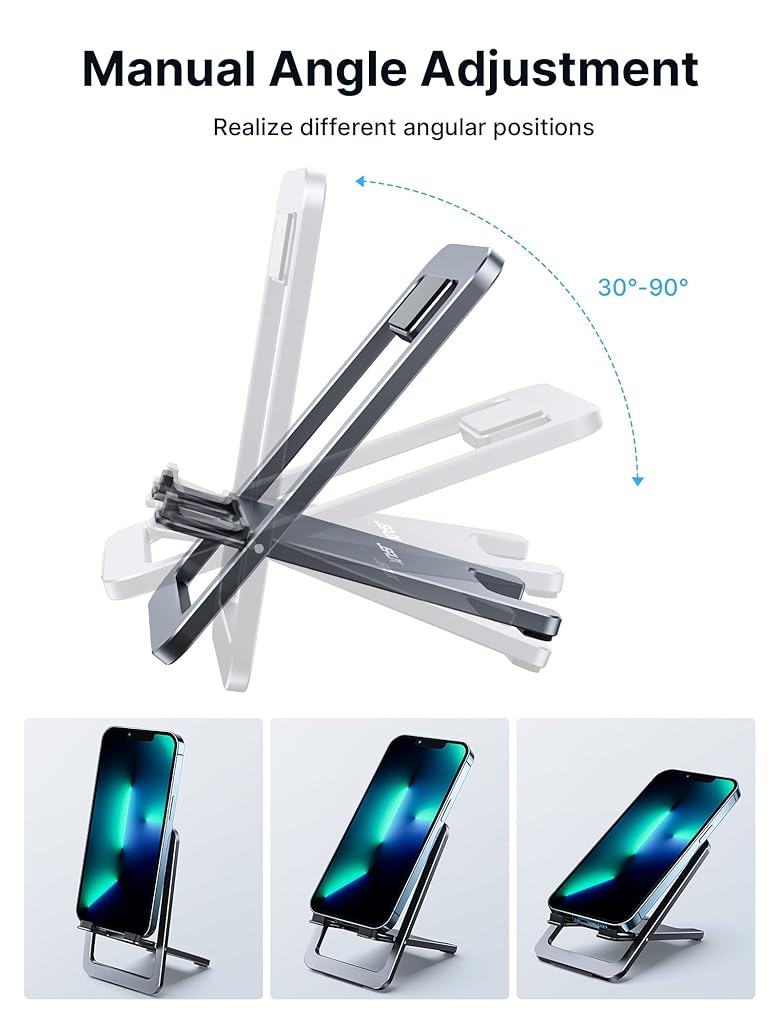 JSAUX® 2Pcs Universal Mobile Stand for Desk, Foldable Aluminum Adjustable Phone Stand for Desk Smart Gadgets, Mobile Holder for Home Compatible for iPhone 16/15/14 Pro Max, Galaxy S25/S24/S23, Grey