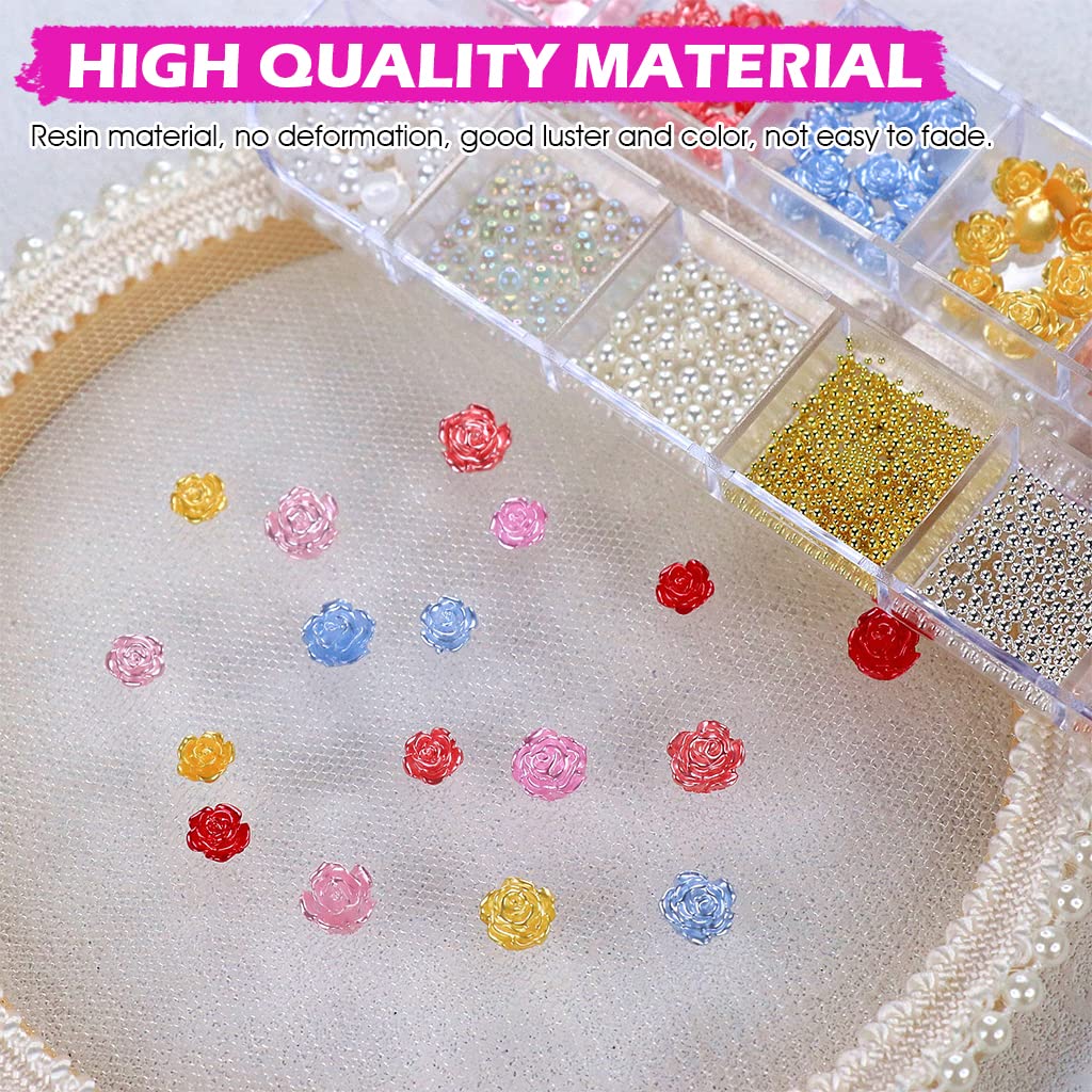 MAYCREATE 3D Flower Nail Art Stickers for DIY Nail Decoration with 12 Grid Resin Charms | 6 Colors