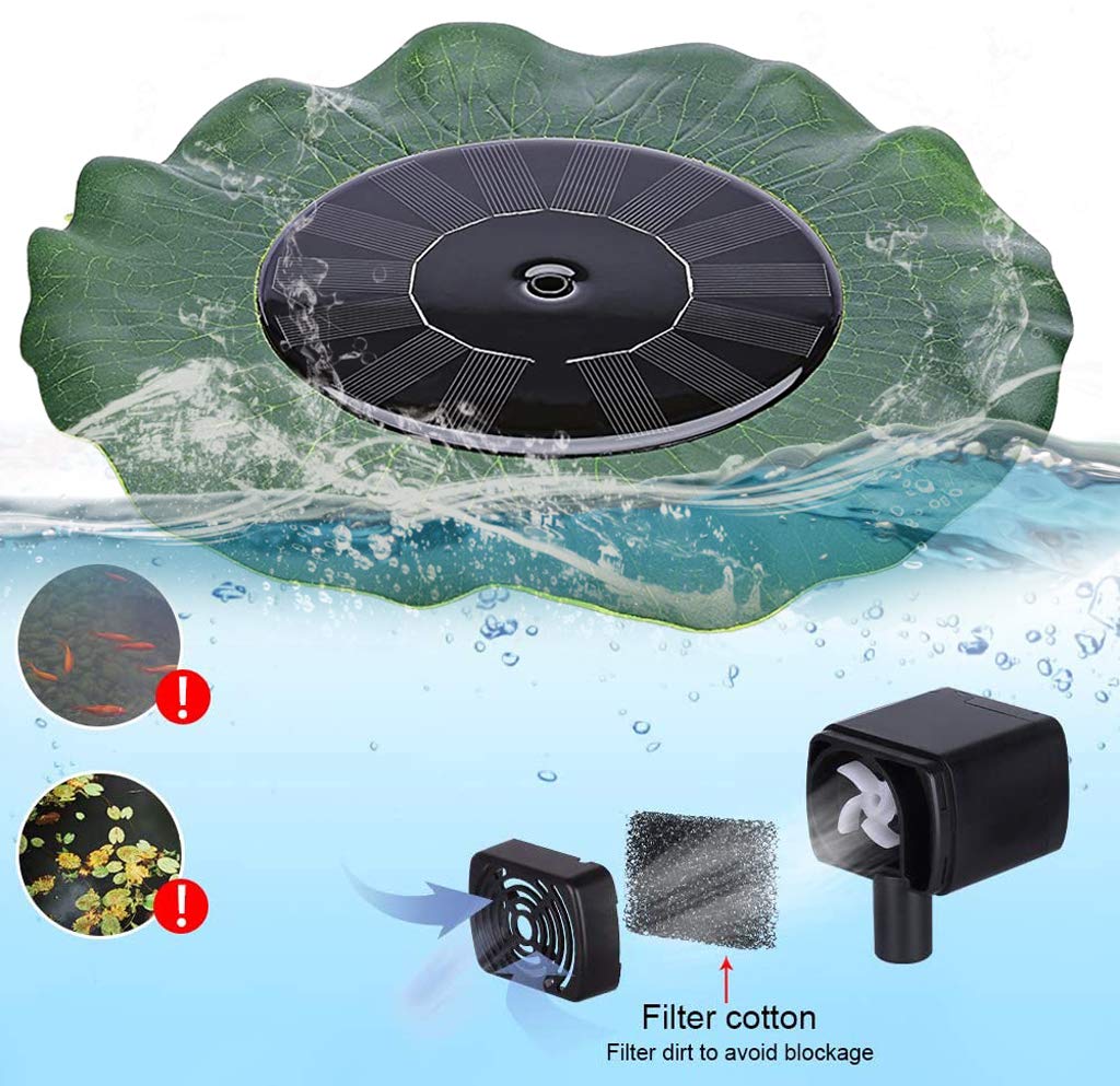 ELEPHANTBOAT Solar Fountain Pump for Bird Bath and Pond featuring 5 Spray Patterns | ABS IP68 Design