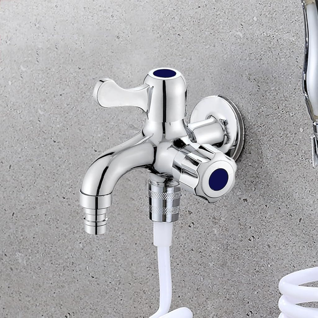HASTHIP Washing Machine Faucet with Dual Outlets and Independent Controls for Laundry | Silver Alloy
