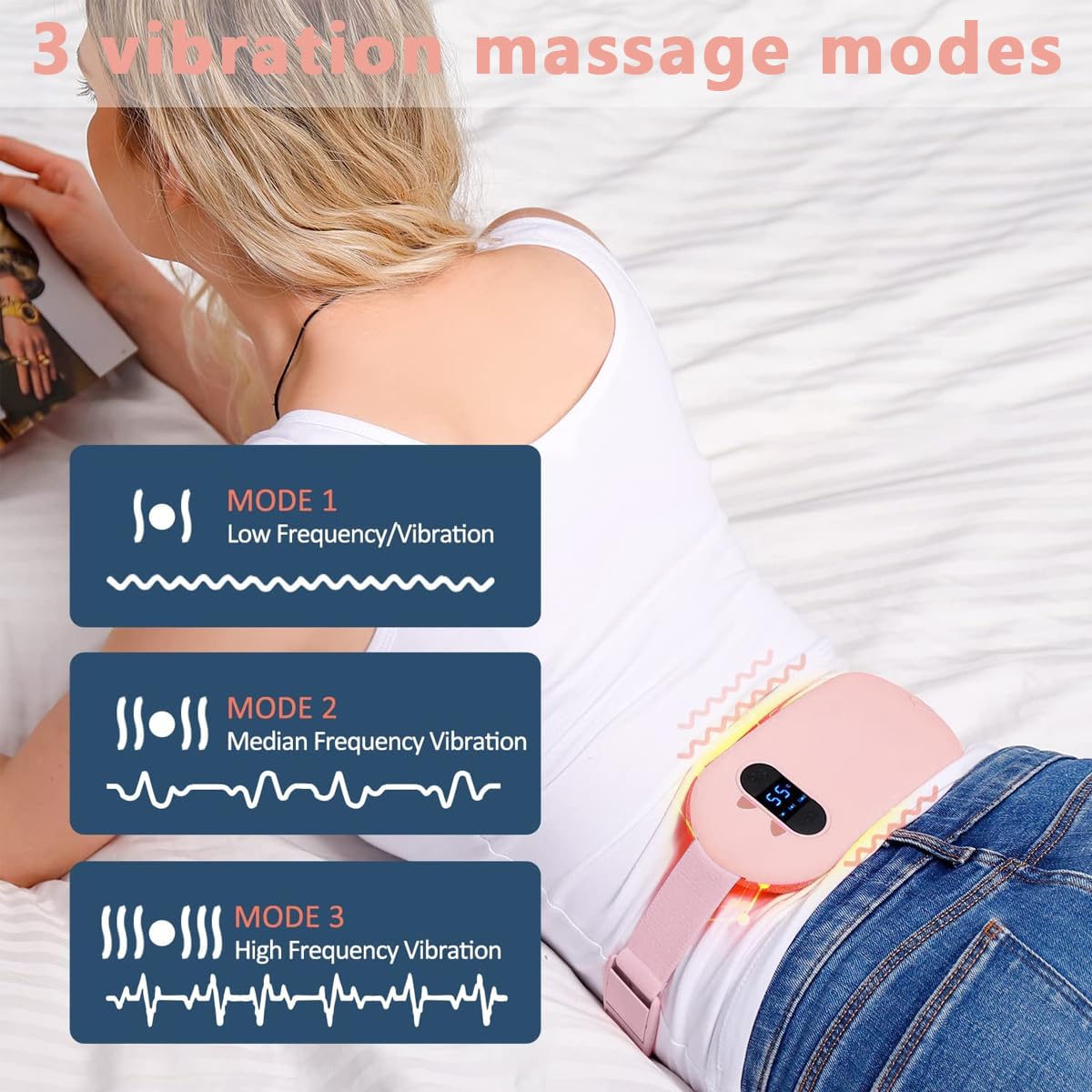 HANNEA Electric Cordless Heating Pad for Period Pain with 3 Heat Levels & 3 Vibration Modes | Rechargeable Belly Warmer for Women