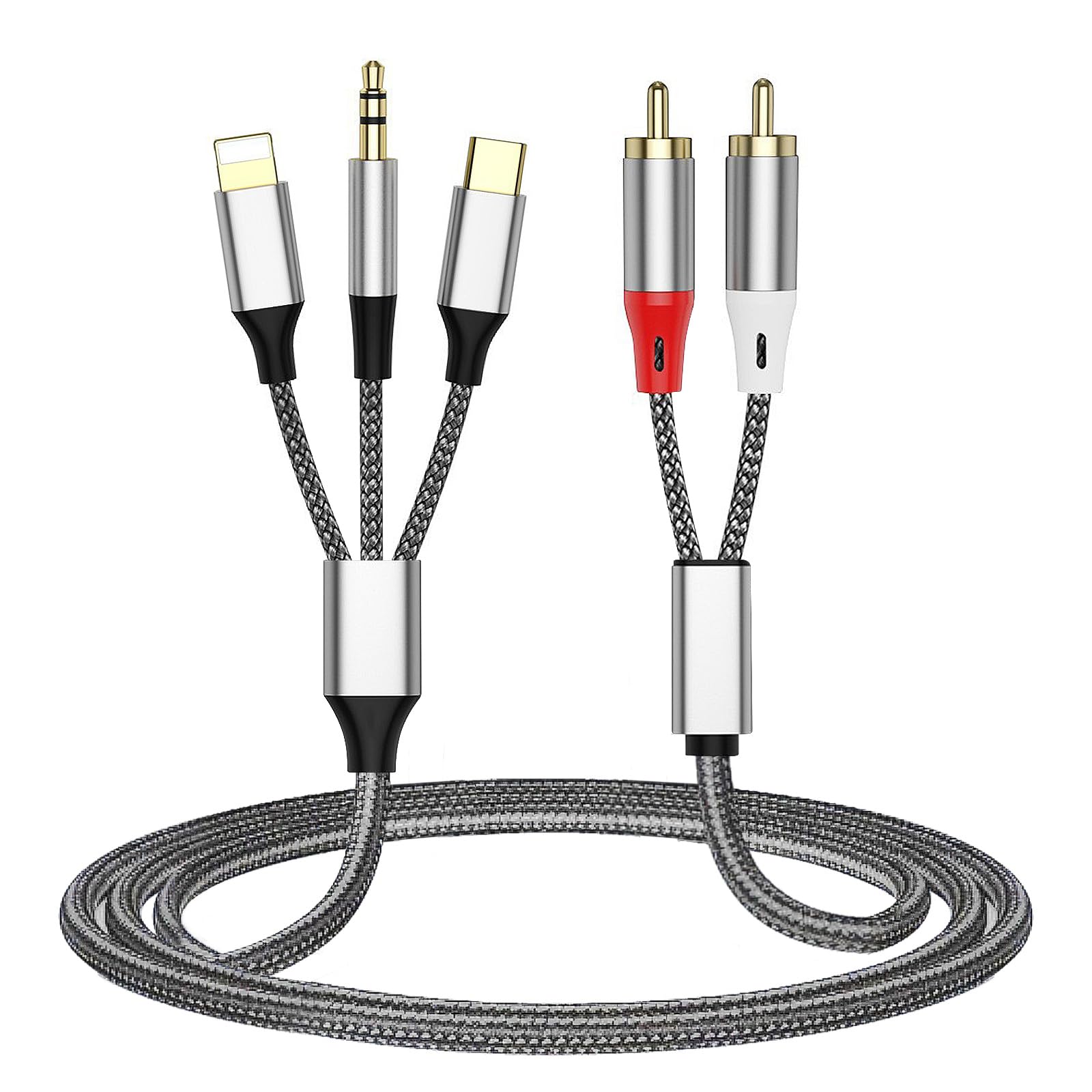 ZORBES® RCA to 3.5mm, 2 Male RCA to USB Type C/Lightnning Cable/Aux Au ...