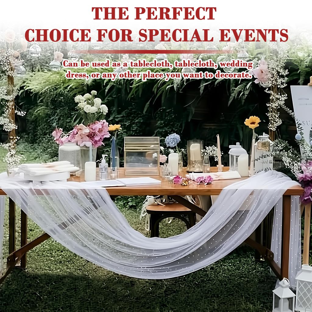 HASTHIP Table Runner for Weddings and Parties with Pearl Embellished Lace 80x300cm | Elegant Sheer Dining Decor