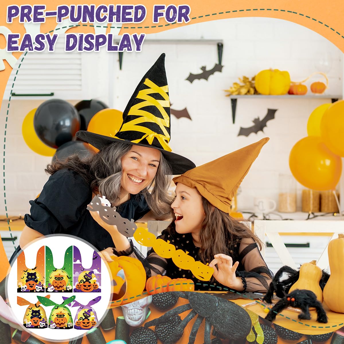 HASTHIP Halloween Treat Bags for Party Favors with Bunny Ear Closure 50Pcs 14x23cm EVA