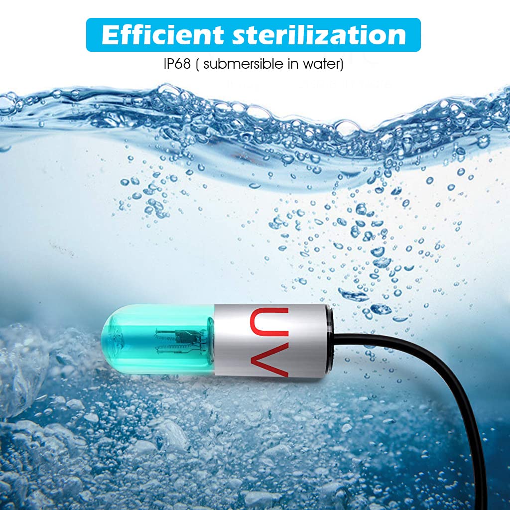 Qpets Aquarium UV Light for Fish Tank with 3W Submersible Sanitizer and Auto Timer | Improves Water Quality