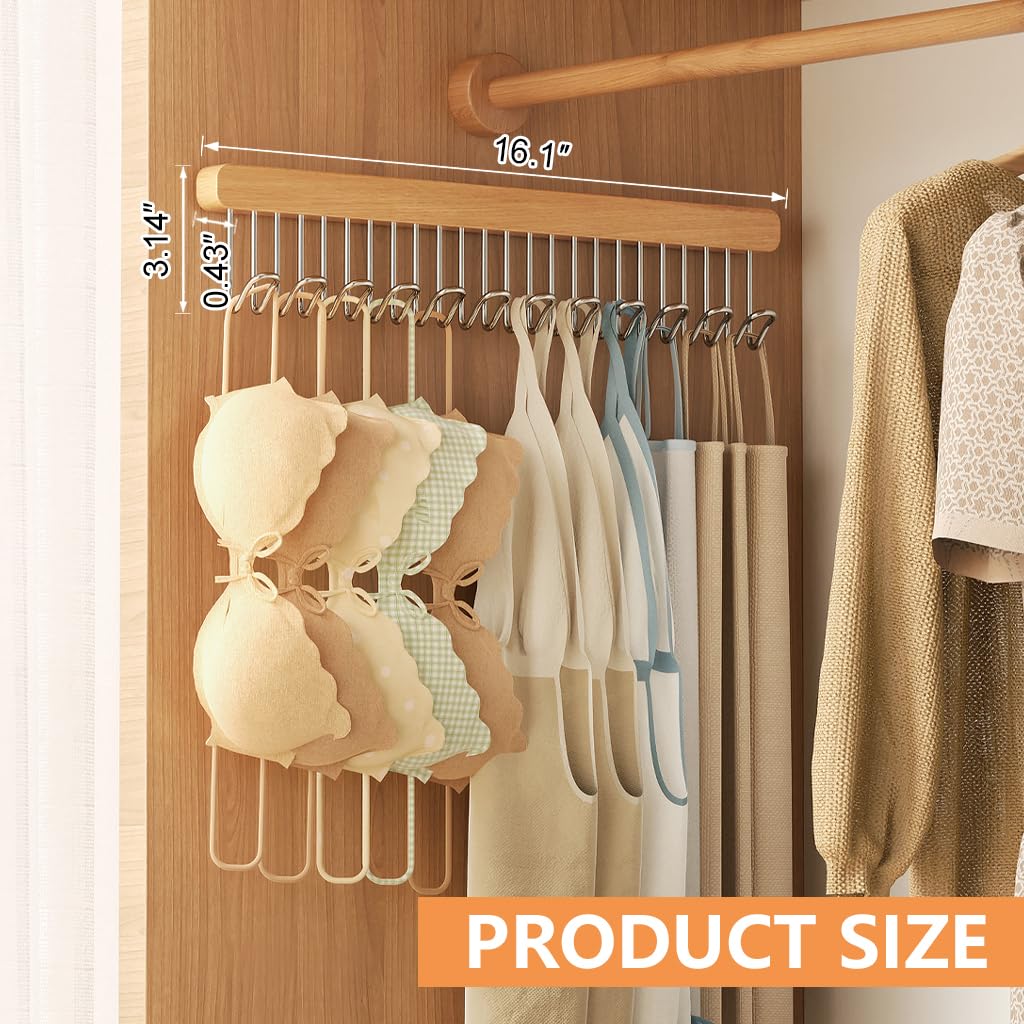HASTHIP Belt Organiser for Wardrobe with 12 U Shaped Hooks 41x8cm Wooden Pull Out Hanger | 3PCS Set