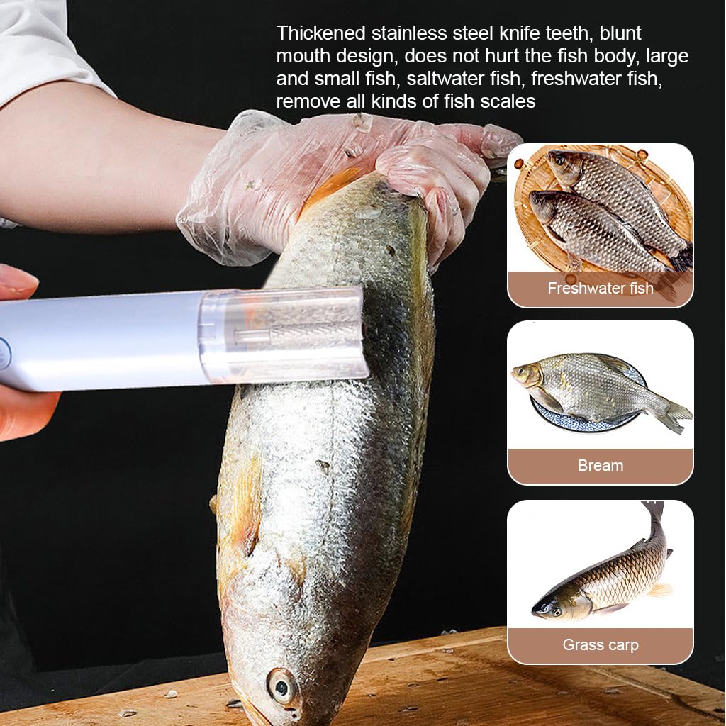 Supvox® Electric Fish Scale Remover - 1500mAh Stainless Steel Scraper Fish Electric Scaler with Safety Shield, Kitchen Fish Scaler Cutting Knife, Ideal for Home & Commercial Use