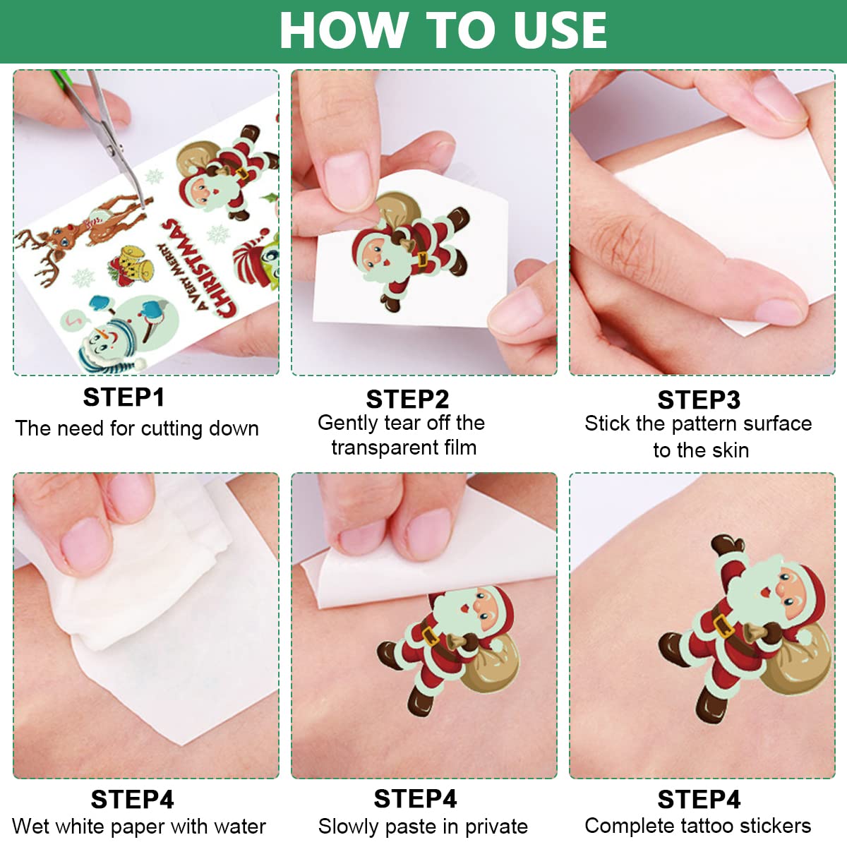 MAYCREATE Temporary Tattoo Stickers for Kids with Waterproof Glow Effect 10 Sheets | Christmas Party and DIY Crafts