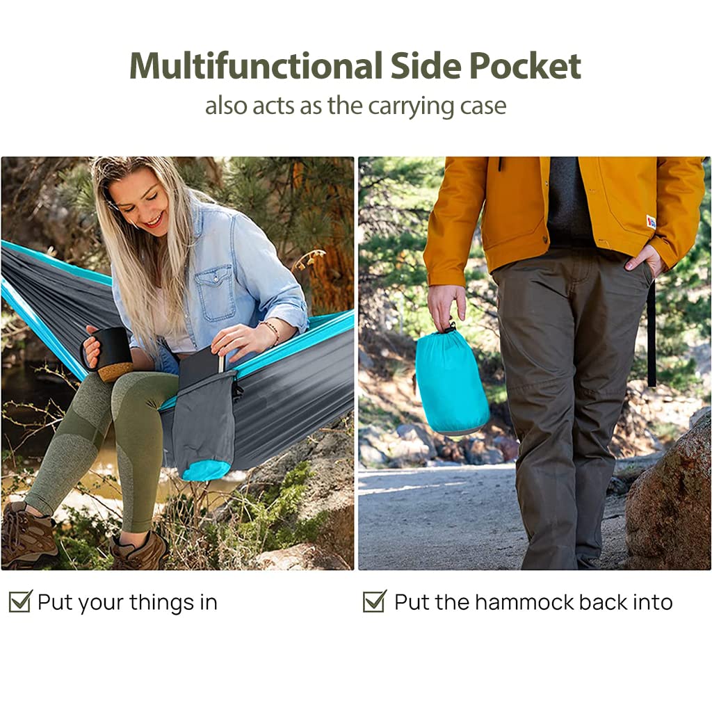 Supvox Camping Hammock for Outdoor Use with 2 Fixing Straps and Side Pocket | 275 x 140 cm Blue