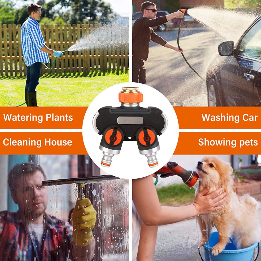 Supvox Garden Hose Connector for 3/4 and 1/2 Inch Taps featuring 2 Way Splitter with Dual Switches