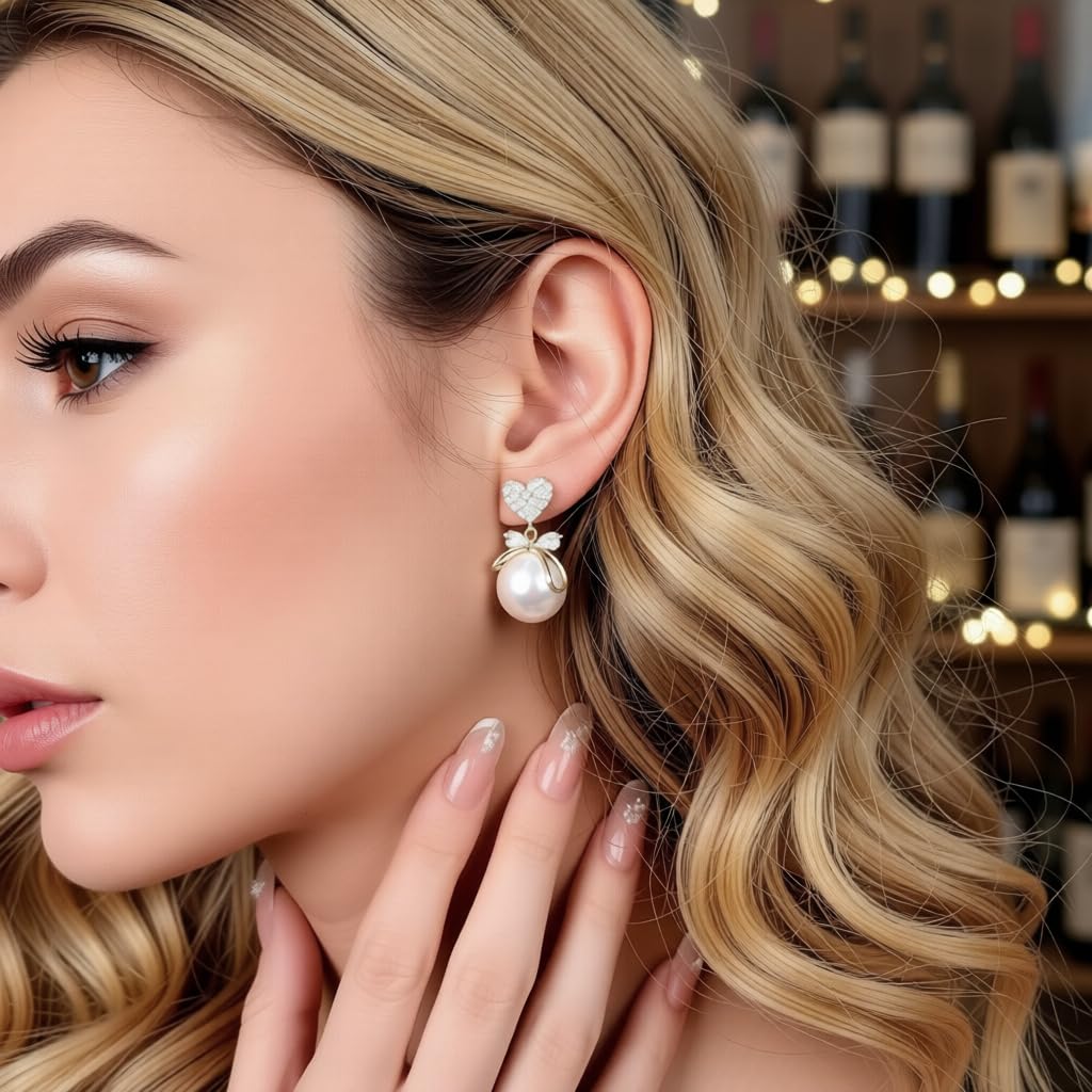 ZIBUYU Pearl Stud Earrings for Women featuring Heart-Shaped Crystal Design | Elegant Gift
