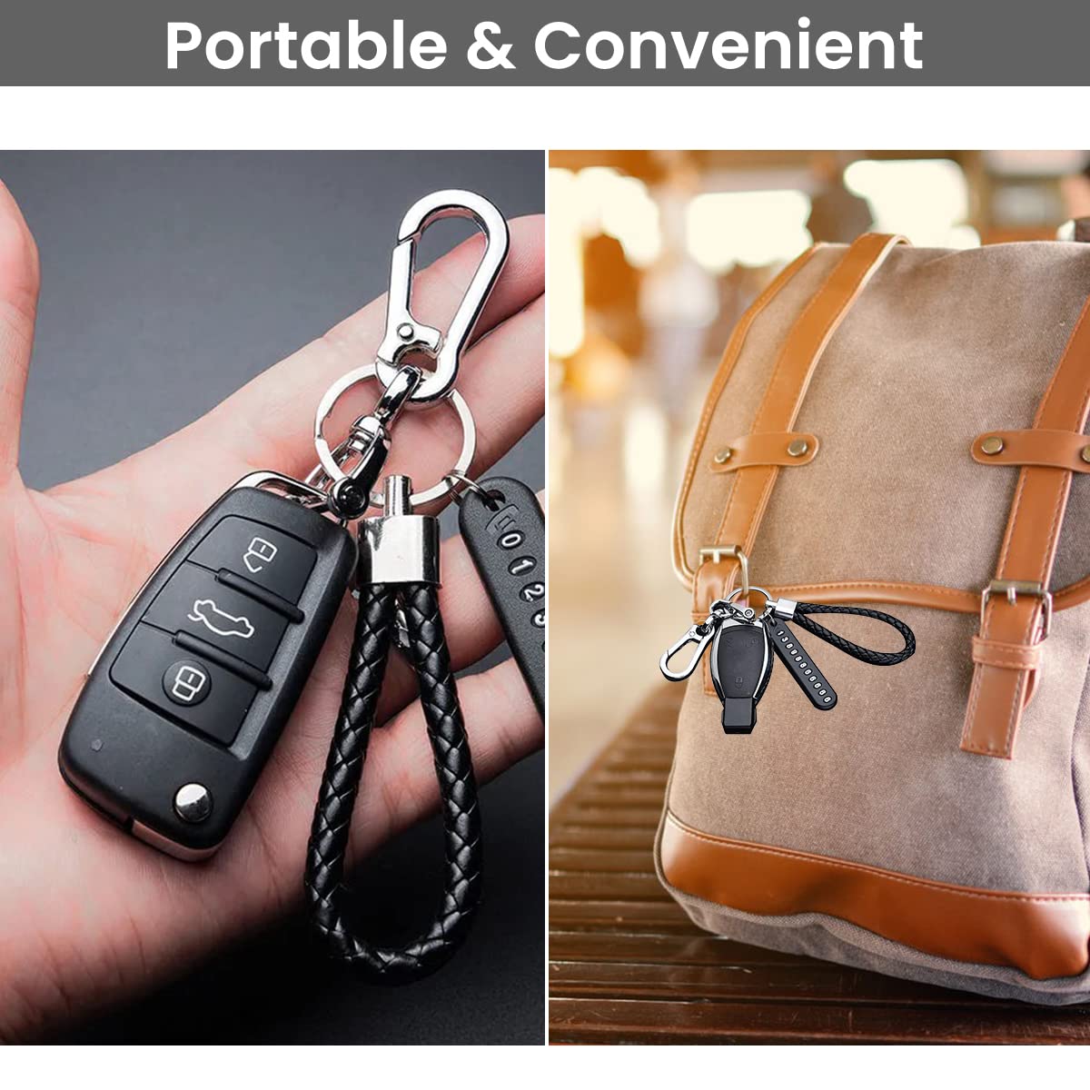 GUSTAVE Keychain Anti Lost Car Keychain with Phone Number Pendant Universal Car Keychain Heavy Duty Alloy Car Keychain with Woven Hand Strap