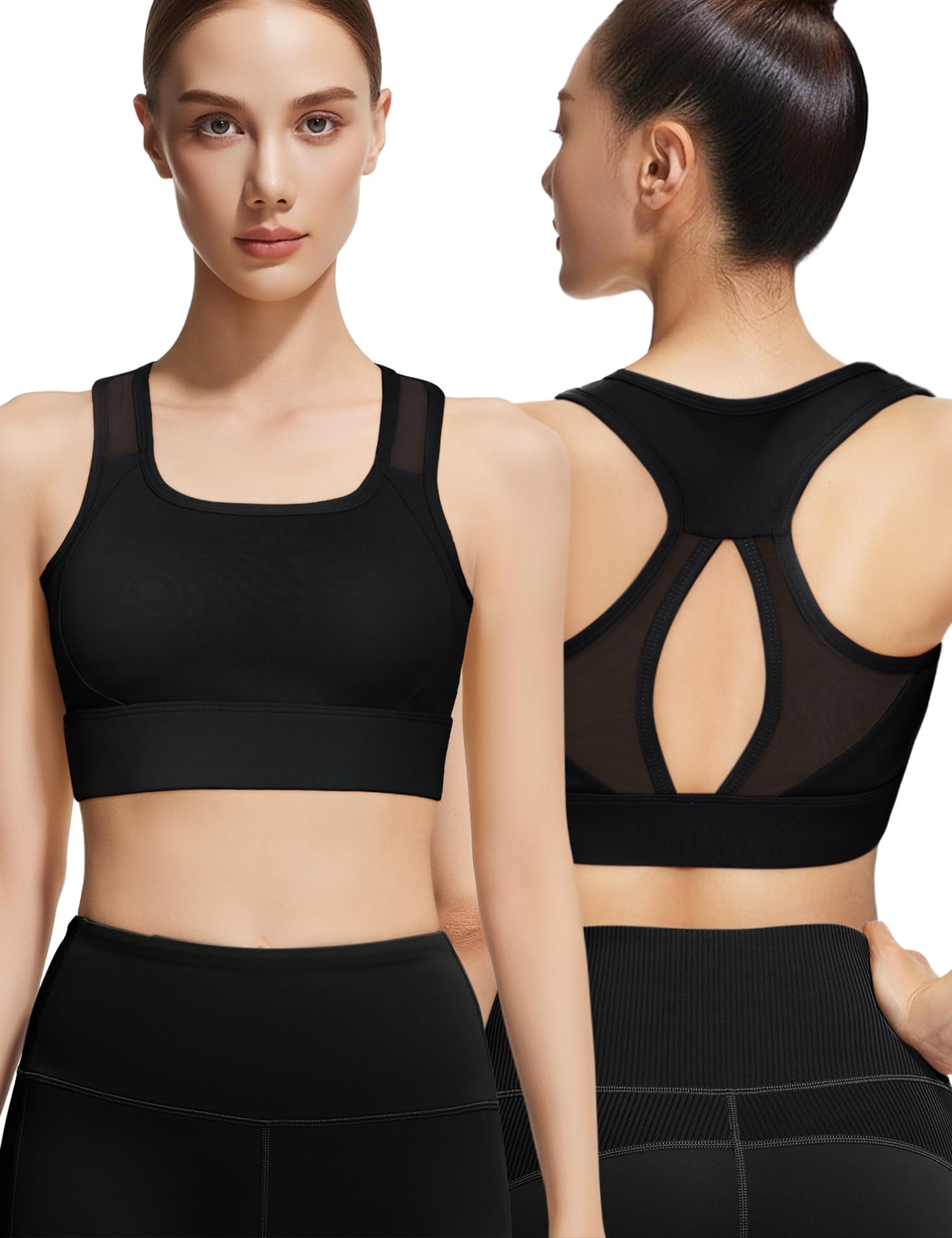 Venzina Yoga and Running Sports Bra for Women with Removable Pads and Racerback | Breathable Mesh Longline Crop Top