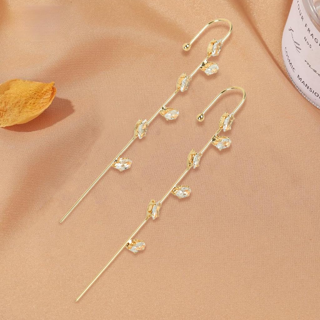ZIBUYU Earrings for Women with Gold Crystal Crawler Hook Design | Elegant Party Jewelry Gift