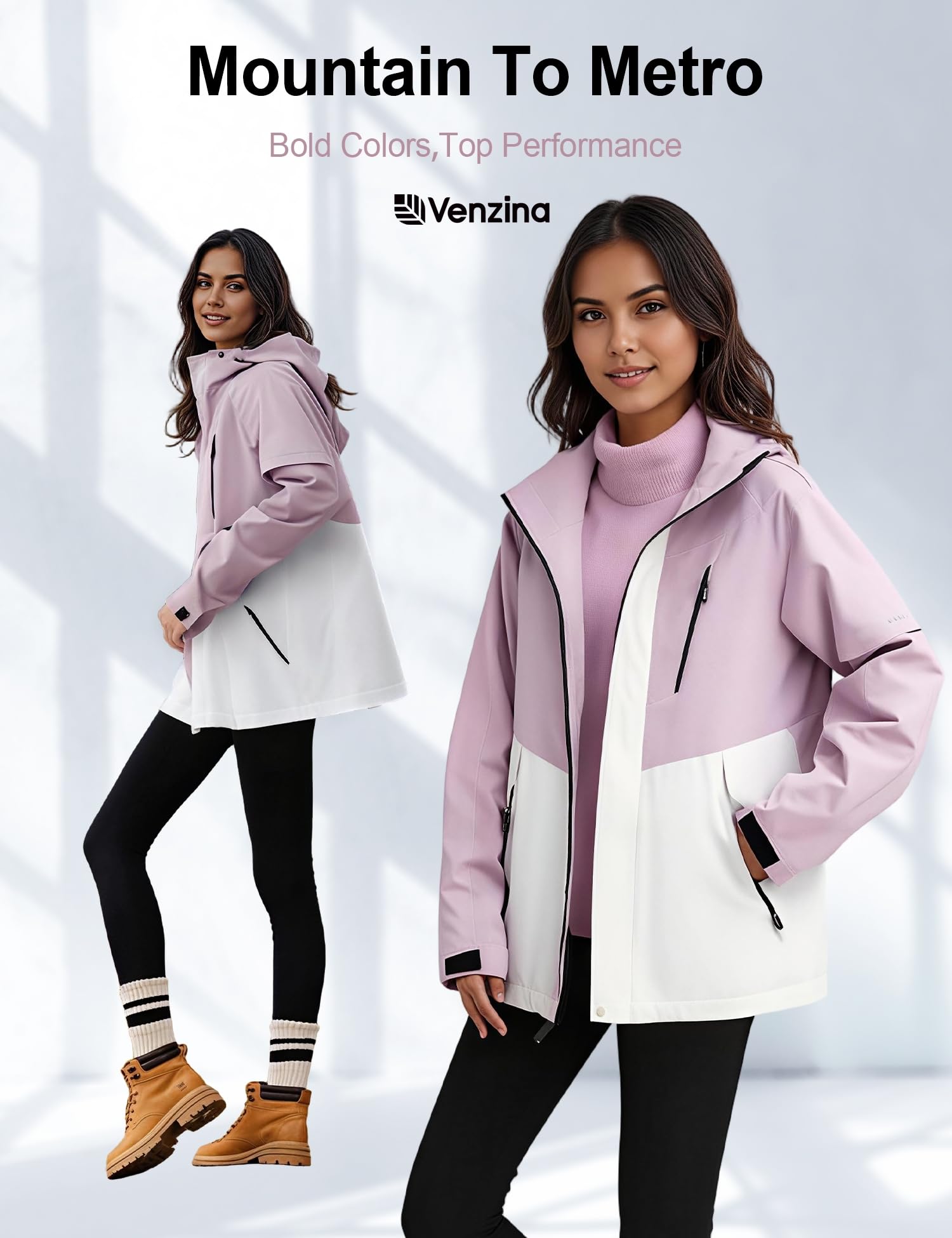 Venzina Women's Water Repellent Jacket for Hiking and Daily Commute with Reflective Design | Lightweight Breathable Windbreaker in Purple