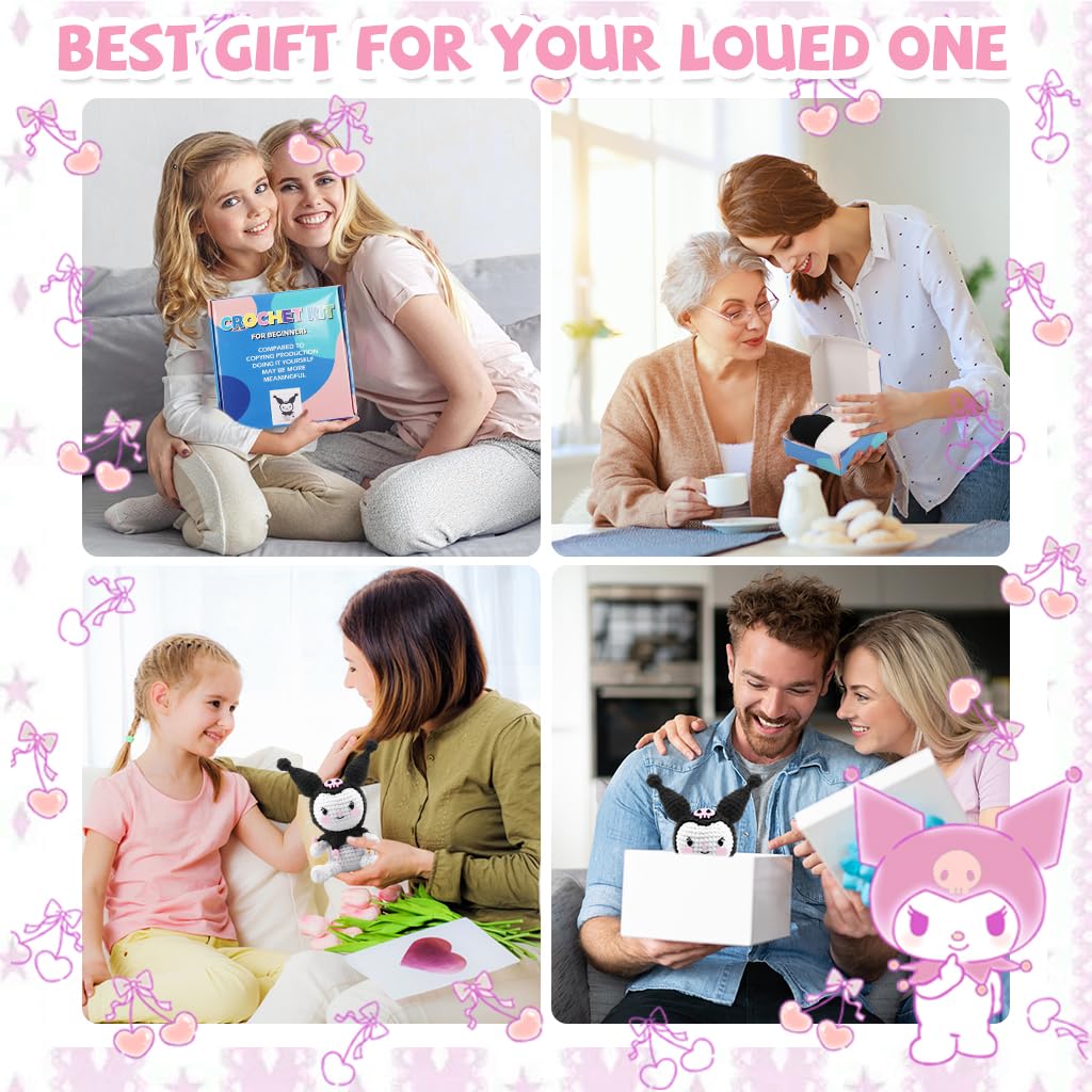 PATPAT Kuromi Crochet Kit for Beginners with Yarns Tools and Tutorial Video | 6.1 in Kawaii Toy