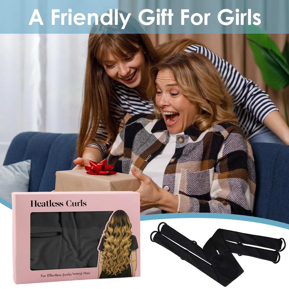 MAYCREATE Overnight Heatless Hair Curler Straps for Travel with Built-in Multi Elastics | Soft Velvet Kit with Comb