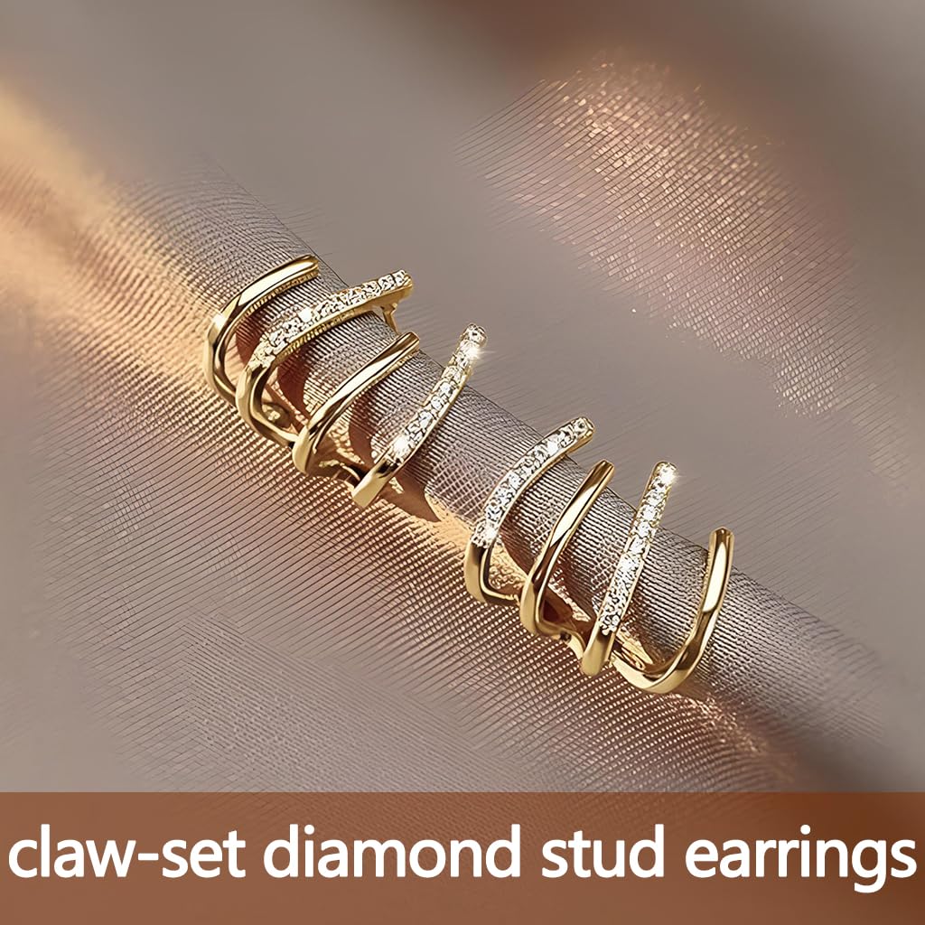 ZIBUYU Claw Stud Earrings for Women with Mini Half Hoop Design and Cubic Zirconia | Hypoallergenic Silver Jewelry for Daily Wear